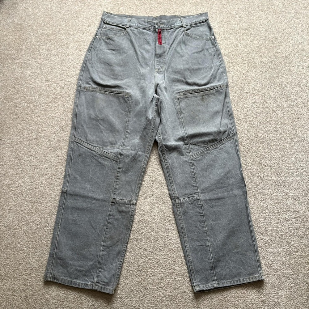 Vtg Ruff Ryders Dirty Denim Jeans 38x31.5 Gray Double‎ Knee Y2K Streetwear Baggy